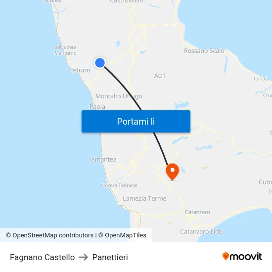 Fagnano Castello to Panettieri map
