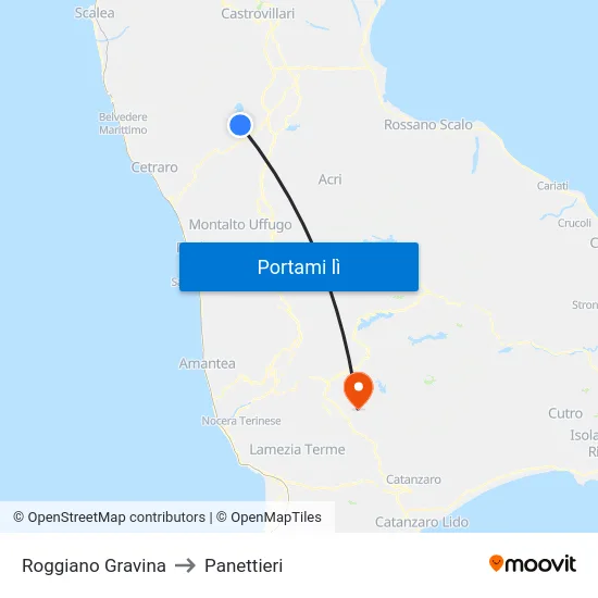 Roggiano Gravina to Panettieri map