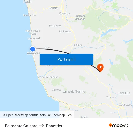 Belmonte Calabro to Panettieri map