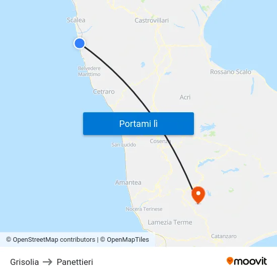 Grisolia to Panettieri map