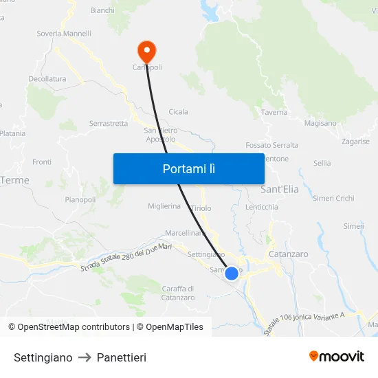 Settingiano to Panettieri map