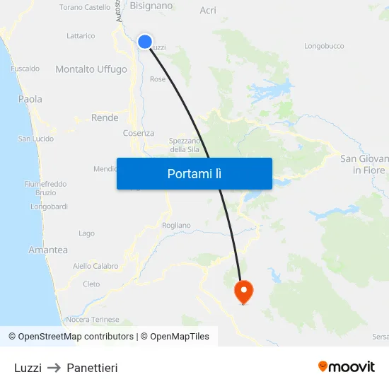 Luzzi to Panettieri map