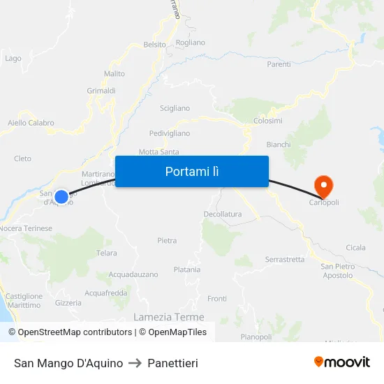 San Mango D'Aquino to Panettieri map
