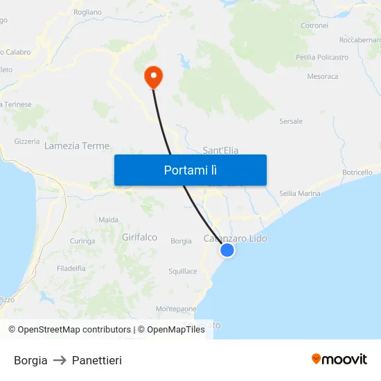 Borgia to Panettieri map