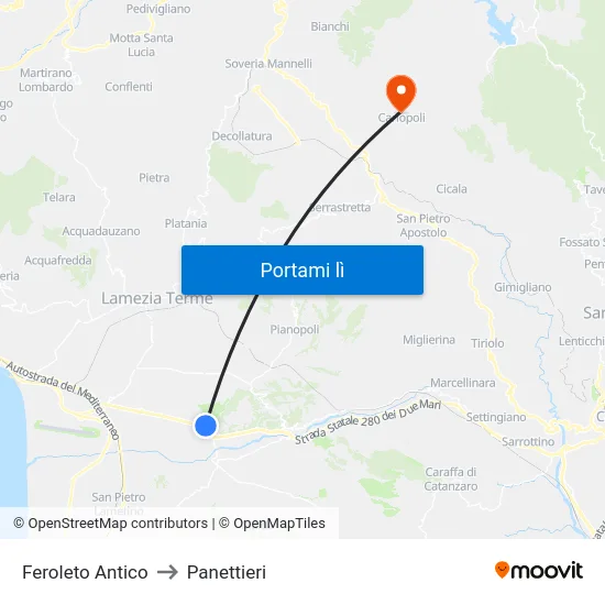 Feroleto Antico to Panettieri map