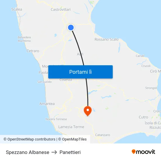 Spezzano Albanese to Panettieri map