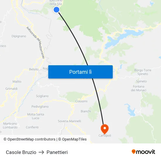 Casole Bruzio to Panettieri map