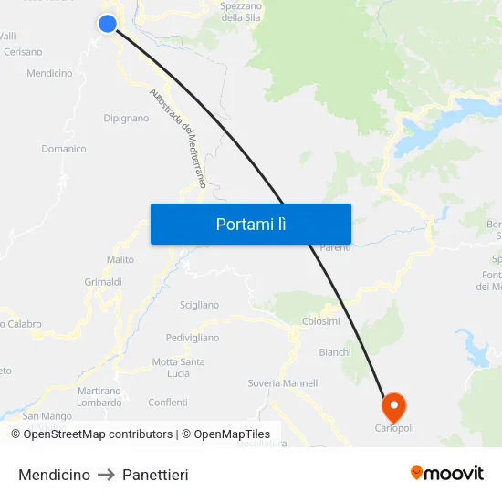 Mendicino to Panettieri map