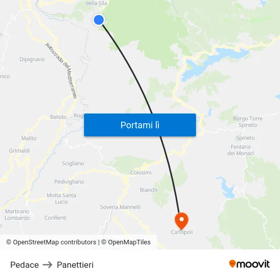 Pedace to Panettieri map