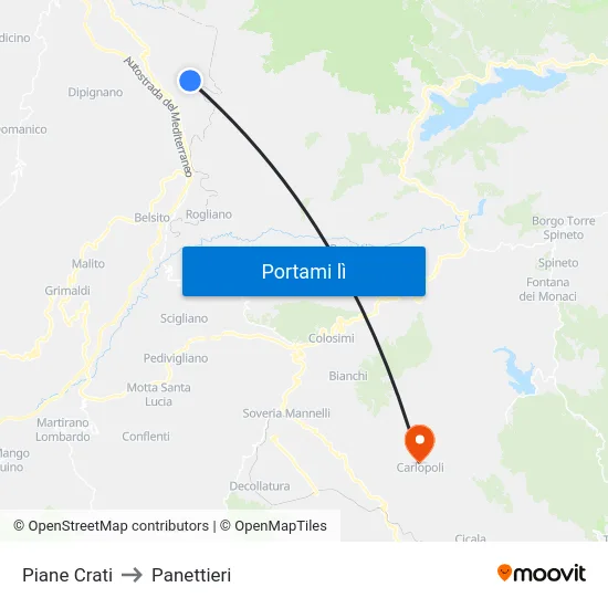 Piane Crati to Panettieri map