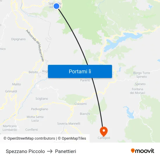 Spezzano Piccolo to Panettieri map