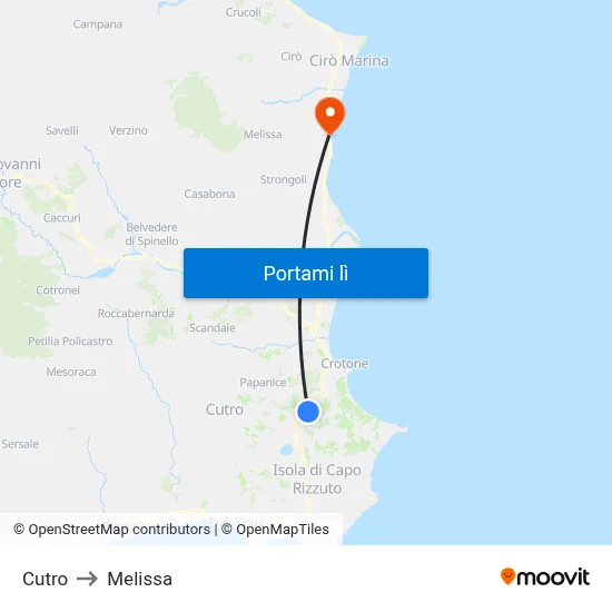Cutro to Melissa map