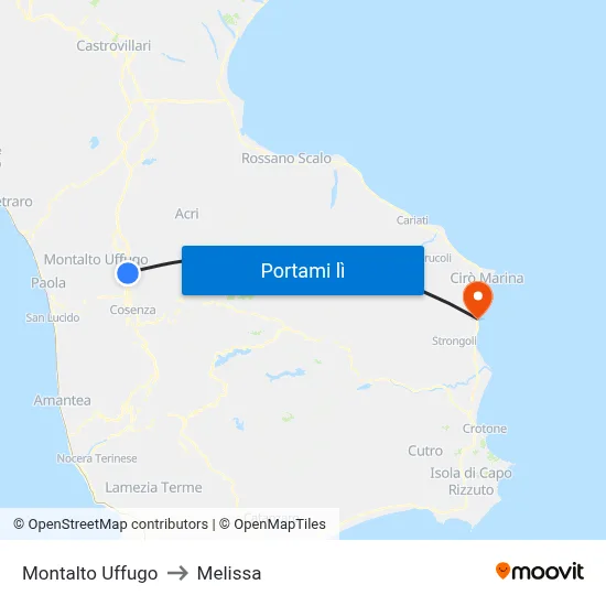 Montalto Uffugo to Melissa map