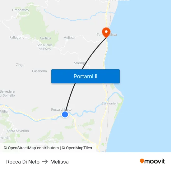 Rocca Di Neto to Melissa map