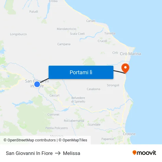San Giovanni In Fiore to Melissa map