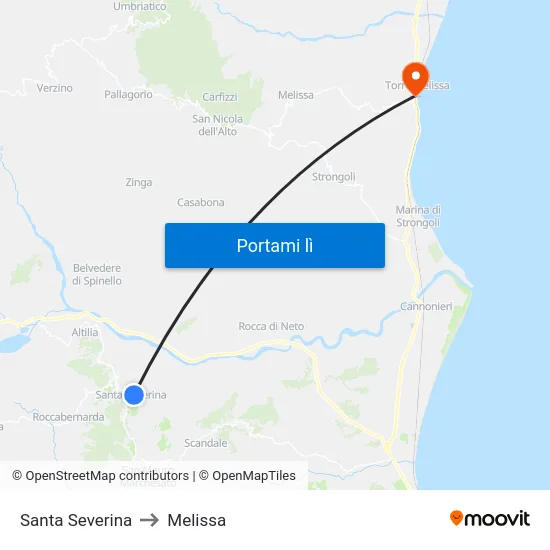 Santa Severina to Melissa map