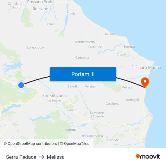 Serra Pedace to Melissa map