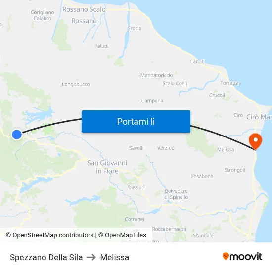 Spezzano Della Sila to Melissa map