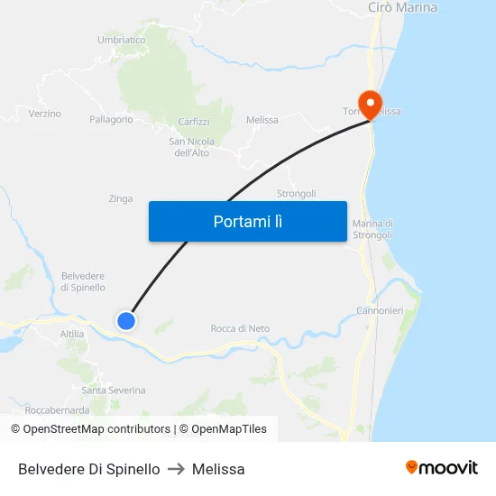 Belvedere Di Spinello to Melissa map