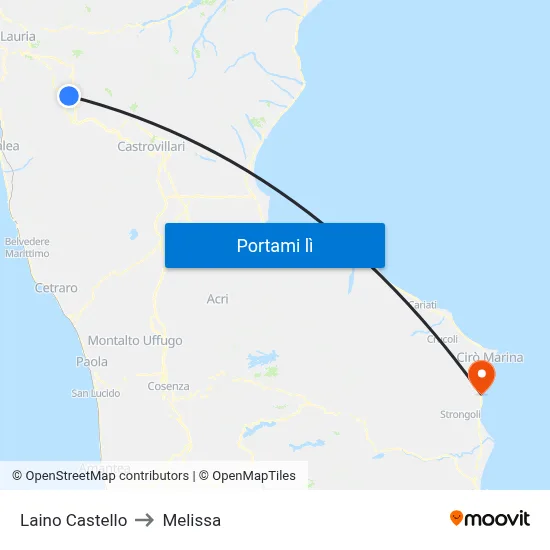 Laino Castello to Melissa map