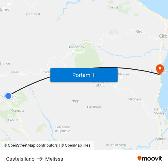 Castelsilano to Melissa map