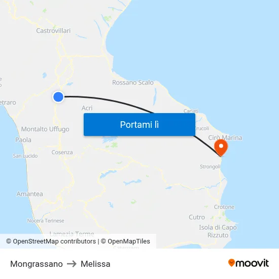 Mongrassano to Melissa map