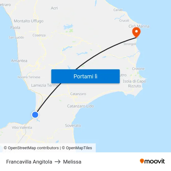 Francavilla Angitola to Melissa map