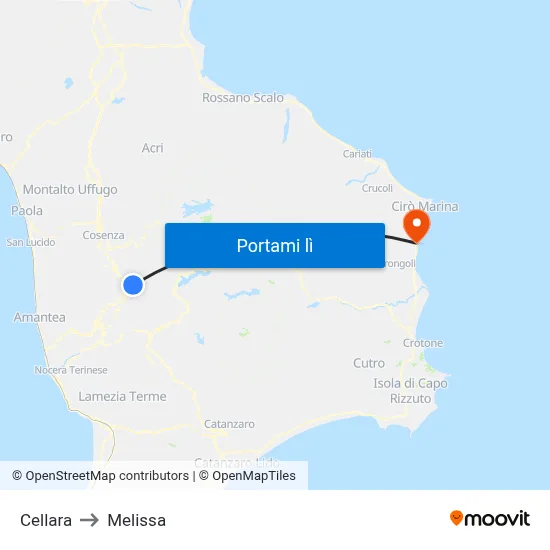 Cellara to Melissa map
