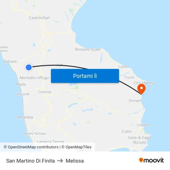San Martino Di Finita to Melissa map