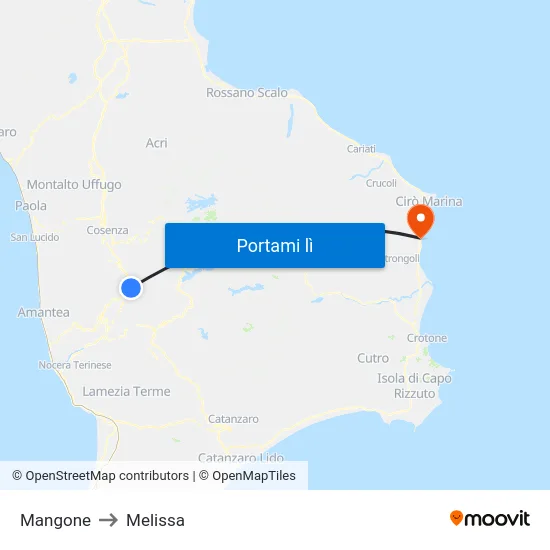 Mangone to Melissa map