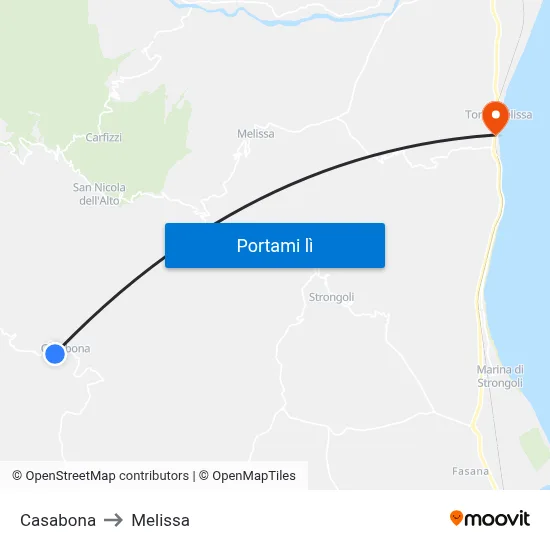 Casabona to Melissa map