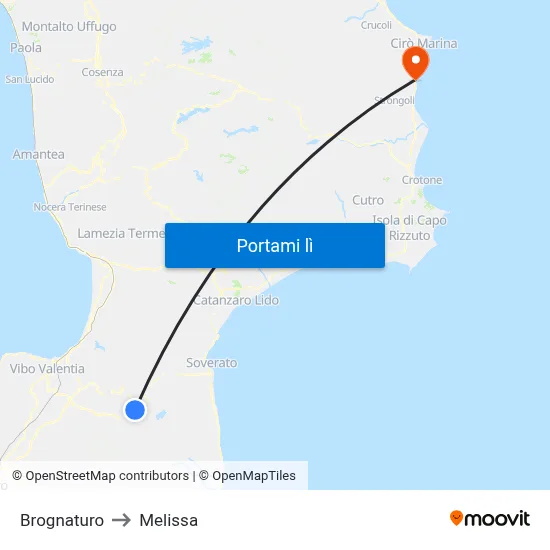 Brognaturo to Melissa map