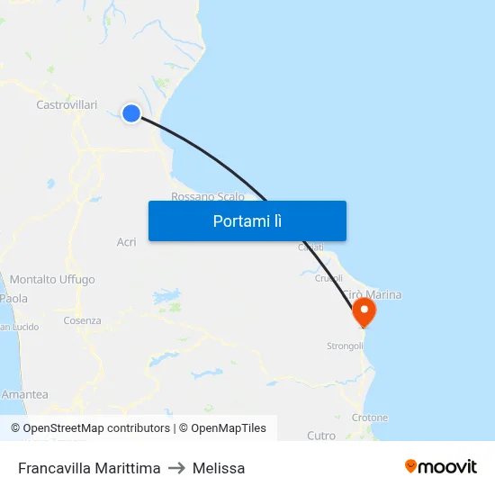 Francavilla Marittima to Melissa map