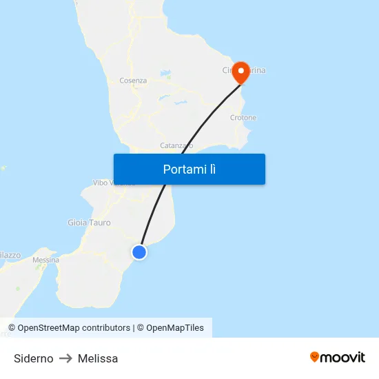 Siderno to Melissa map