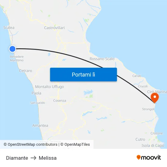 Diamante to Melissa map