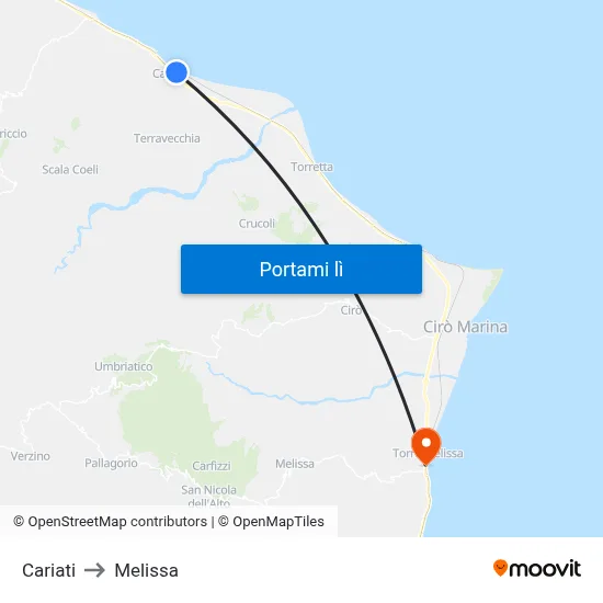 Cariati to Melissa map