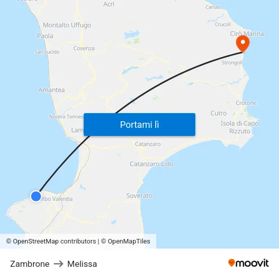 Zambrone to Melissa map