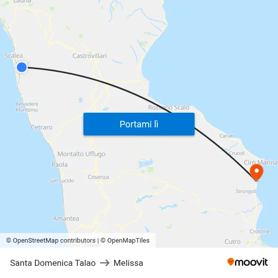 Santa Domenica Talao to Melissa map