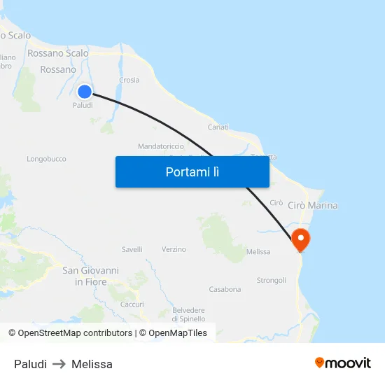 Paludi to Melissa map