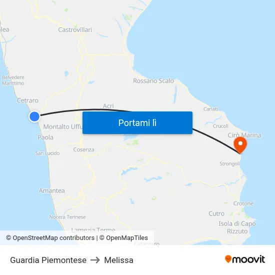 Guardia Piemontese to Melissa map