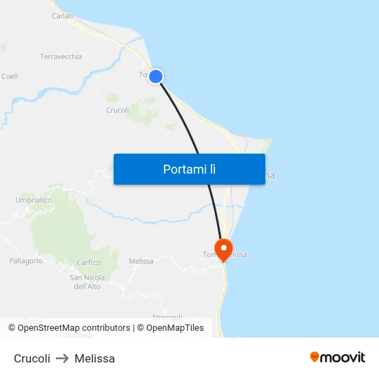 Crucoli to Melissa map