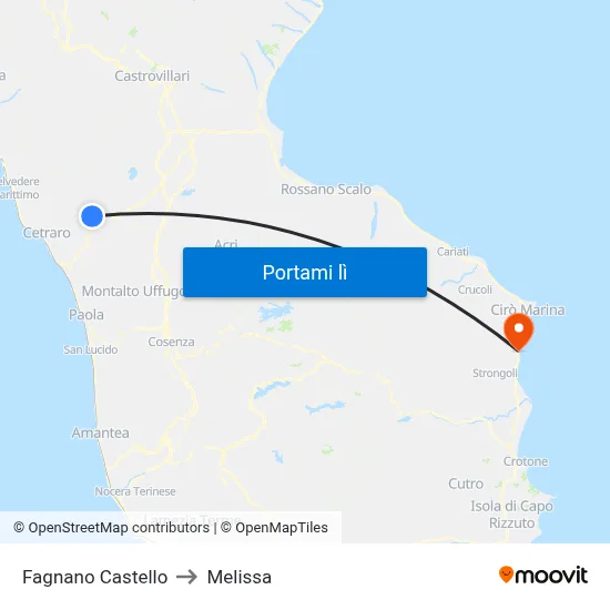 Fagnano Castello to Melissa map