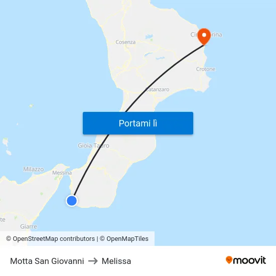 Motta San Giovanni to Melissa map