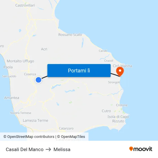 Casali Del Manco to Melissa map