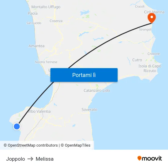 Joppolo to Melissa map