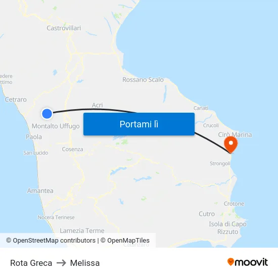 Rota Greca to Melissa map