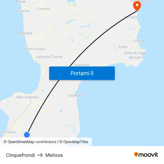 Cinquefrondi to Melissa map