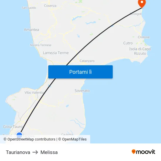 Taurianova to Melissa map