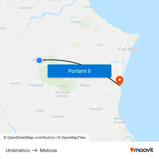 Umbriatico to Melissa map