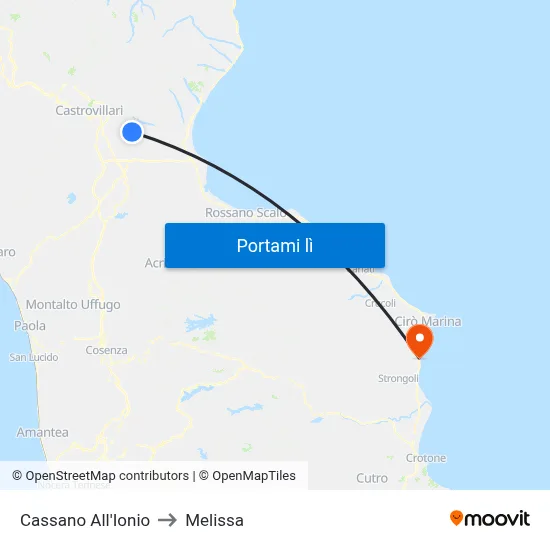 Cassano All'Ionio to Melissa map